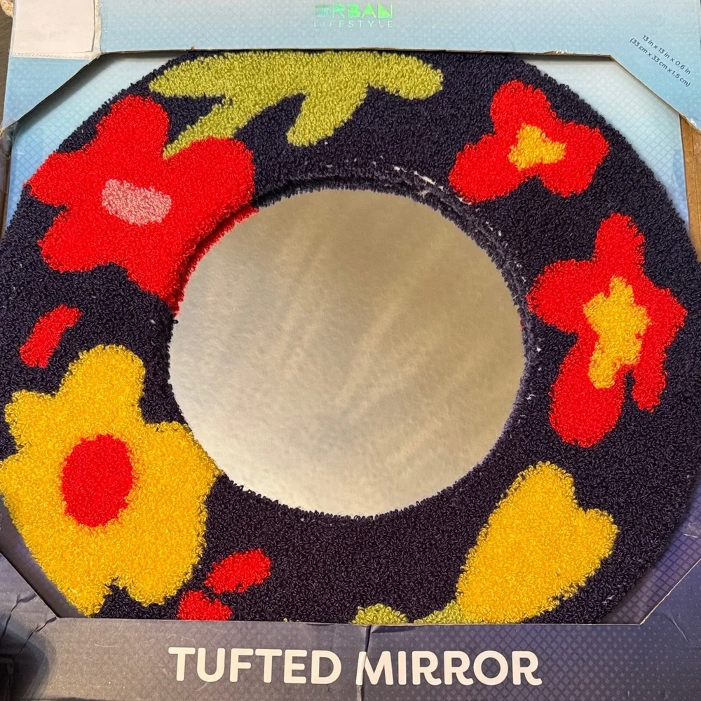 Urban Outfitters Colorful Floral Tufted Mirror - Red, Yellow, Green